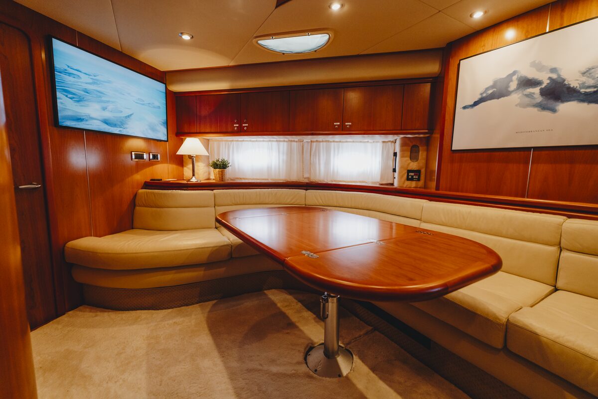 Dining area inside Me I Want luxury yacht